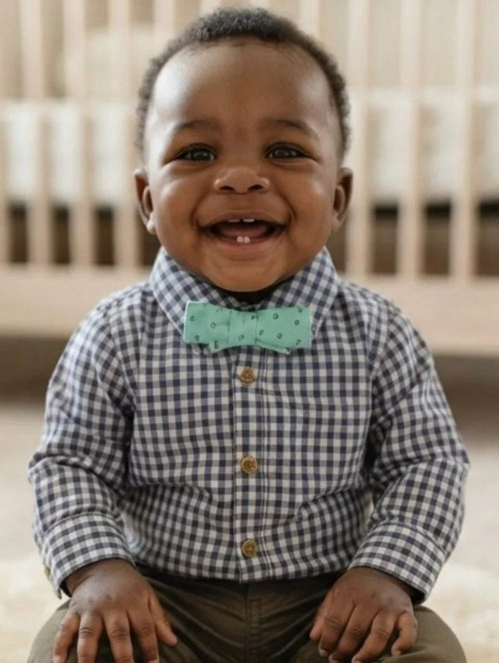 Carter's 6M Navy Checkered Bodysuit with Mint Bow Tie
